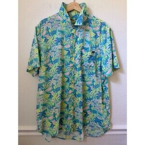 Chubbies Shirt Mens XL Green Coco Cabana Hawaiian Performance Lightweight Polo
